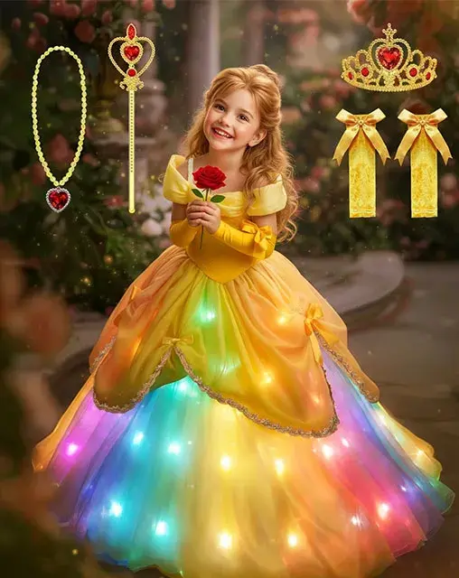 Golden Elegant Colorful Light Up Costume Set for Girls - Uporpor